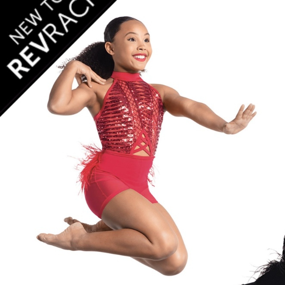 Revolution red feathered jazz costume
